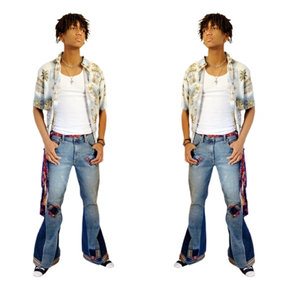 Bell Bottom UPCYCLED Jeans Hand Crafted - Picture 1 of 6